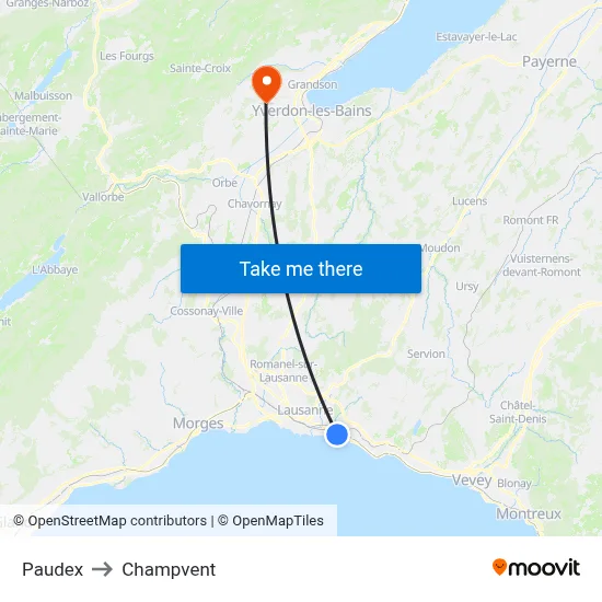 Paudex to Champvent map