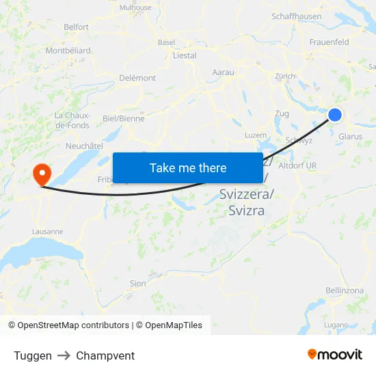 Tuggen to Champvent map