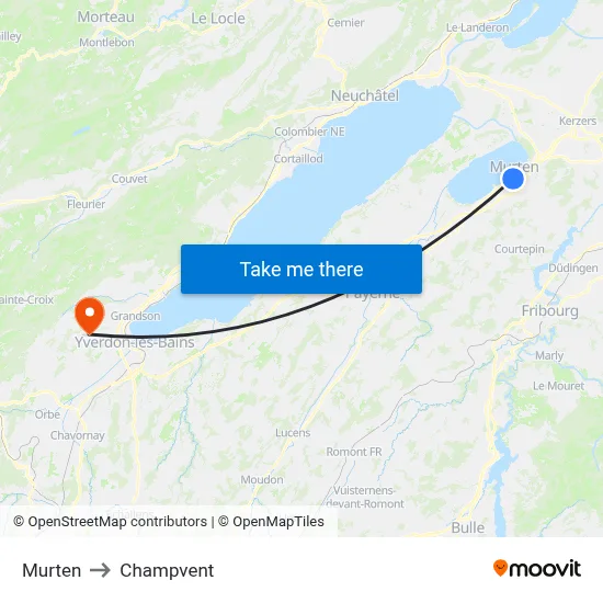 Murten to Champvent map