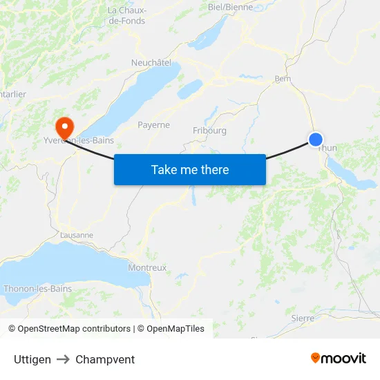 Uttigen to Champvent map
