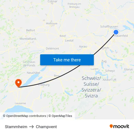 Stammheim to Champvent map