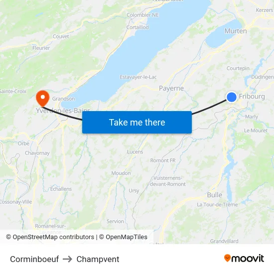 Corminboeuf to Champvent map