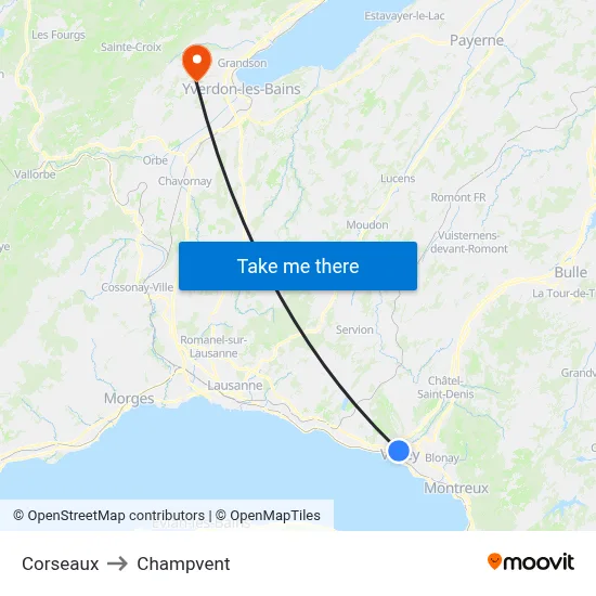 Corseaux to Champvent map