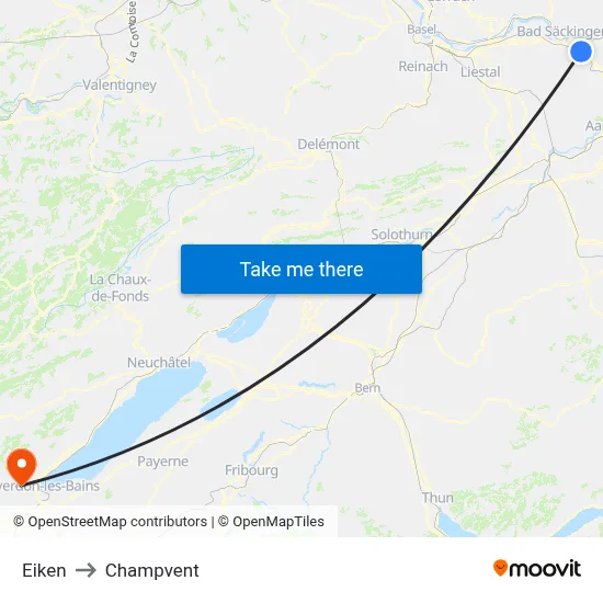 Eiken to Champvent map
