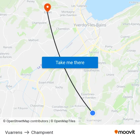 Vuarrens to Champvent map