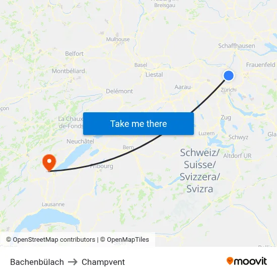 Bachenbülach to Champvent map