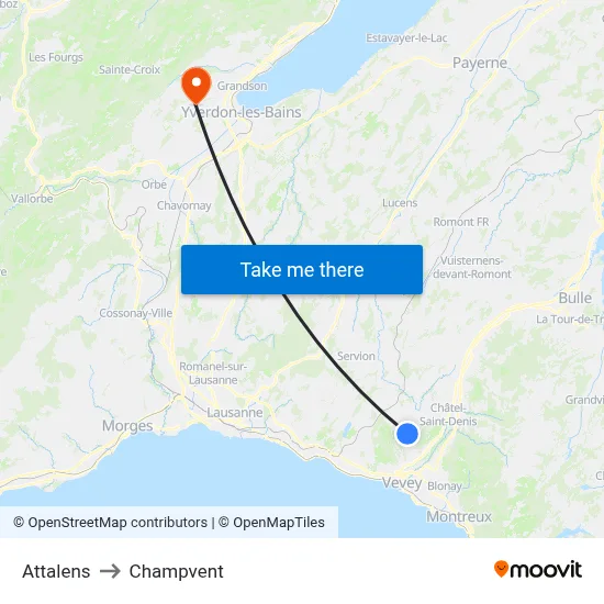 Attalens to Champvent map