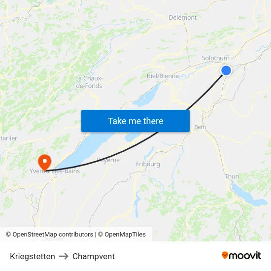 Kriegstetten to Champvent map