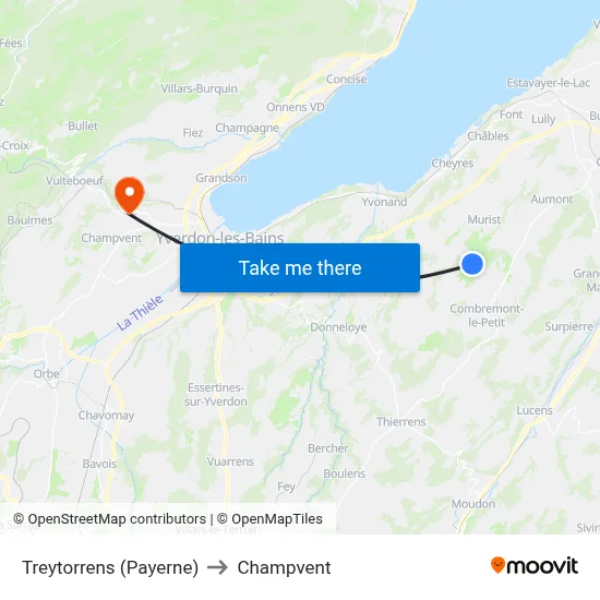 Treytorrens (Payerne) to Champvent map