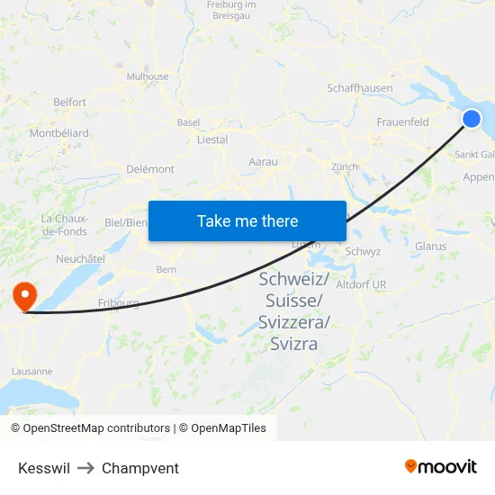 Kesswil to Champvent map