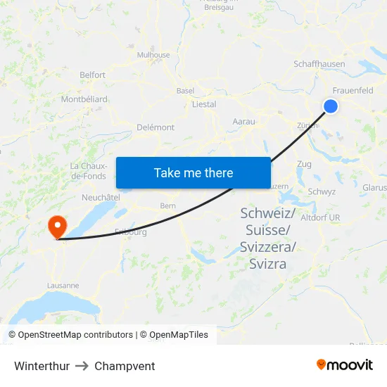 Winterthur to Champvent map