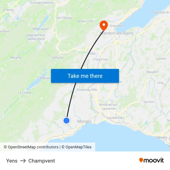 Yens to Champvent map