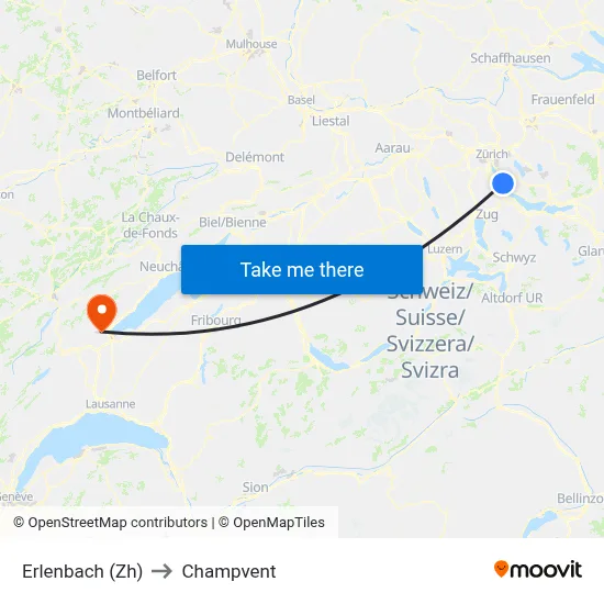 Erlenbach (Zh) to Champvent map