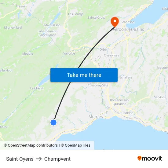 Saint-Oyens to Champvent map