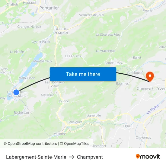 Labergement-Sainte-Marie to Champvent map