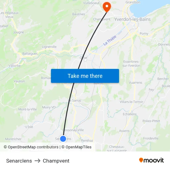 Senarclens to Champvent map