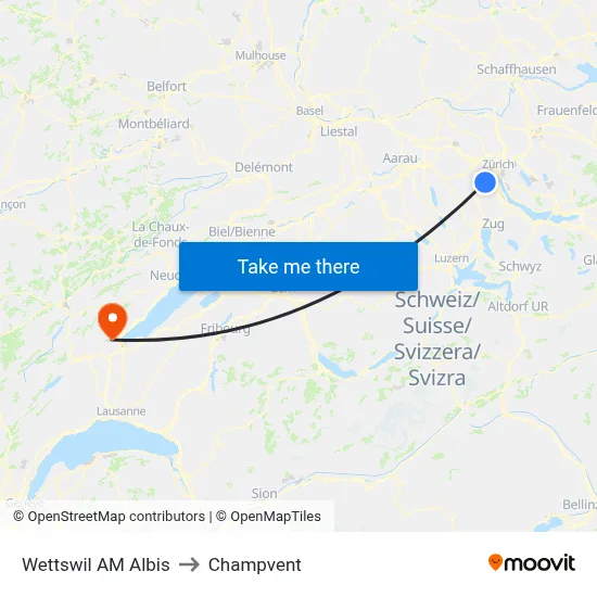 Wettswil AM Albis to Champvent map