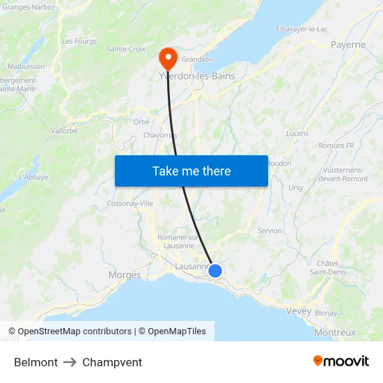 Belmont to Champvent map