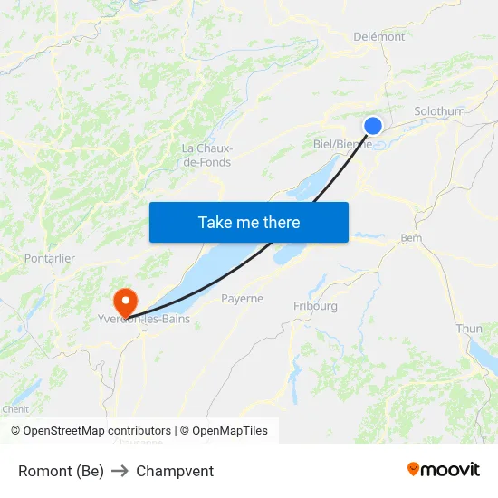 Romont (Be) to Champvent map