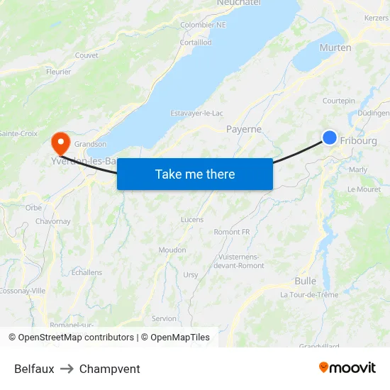 Belfaux to Champvent map
