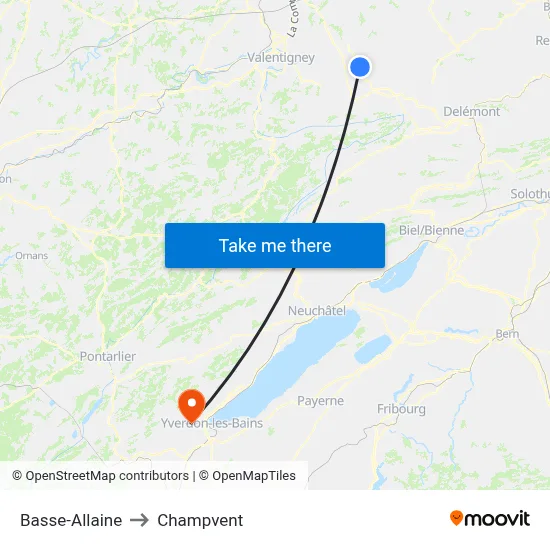 Basse-Allaine to Champvent map