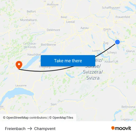 Freienbach to Champvent map
