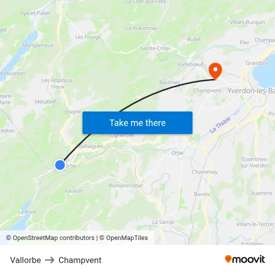 Vallorbe to Champvent map