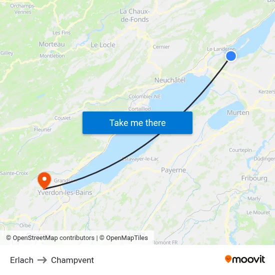 Erlach to Champvent map