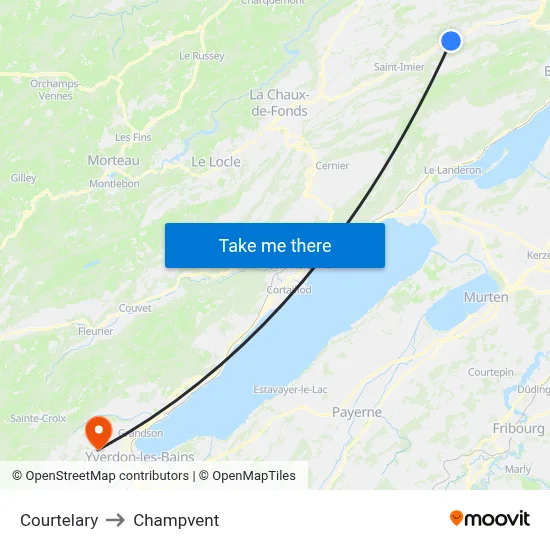 Courtelary to Champvent map