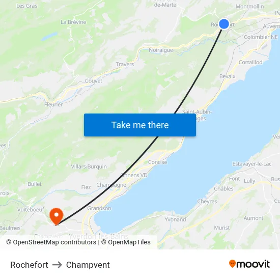 Rochefort to Champvent map