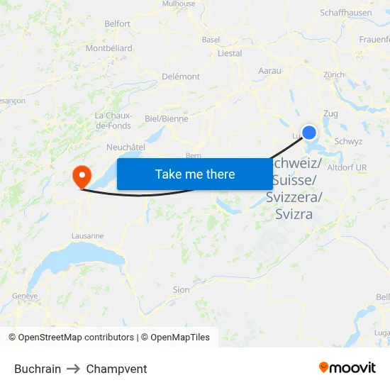 Buchrain to Champvent map
