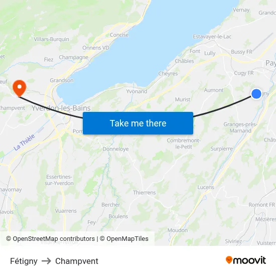 Fétigny to Champvent map