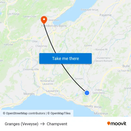 Granges (Veveyse) to Champvent map