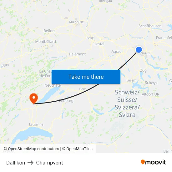 Dällikon to Champvent map