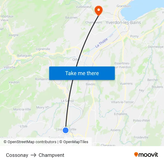 Cossonay to Champvent map