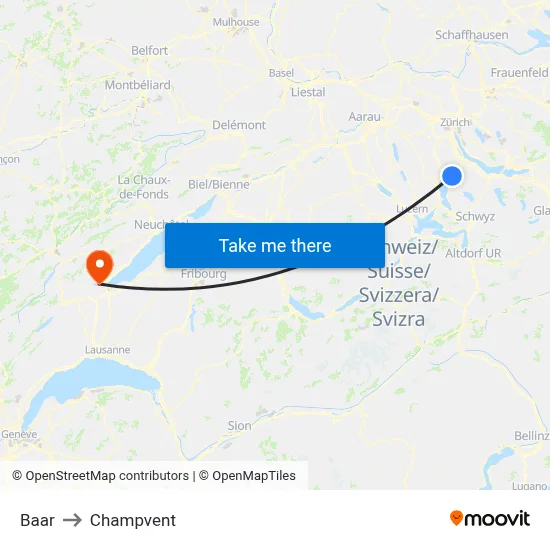 Baar to Champvent map