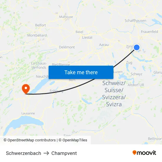 Schwerzenbach to Champvent map