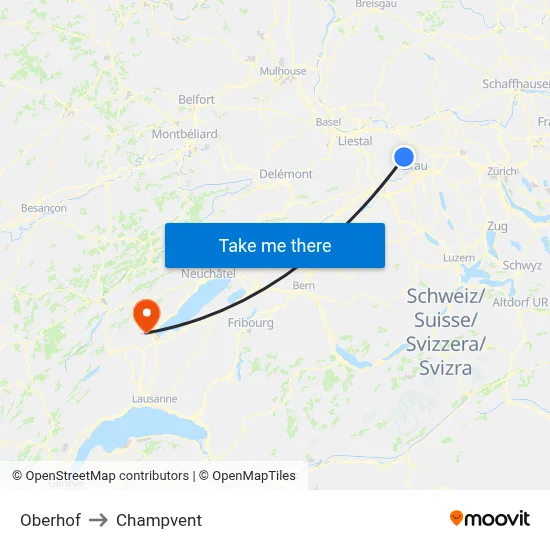 Oberhof to Champvent map