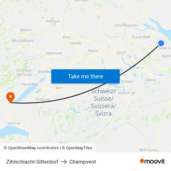 Zihlschlacht-Sitterdorf to Champvent map
