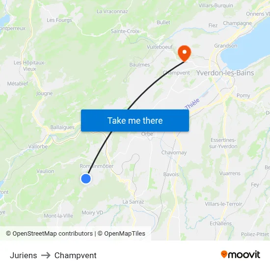 Juriens to Champvent map