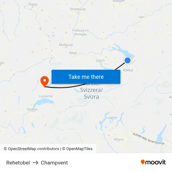 Rehetobel to Champvent map