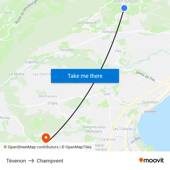 Tévenon to Champvent map