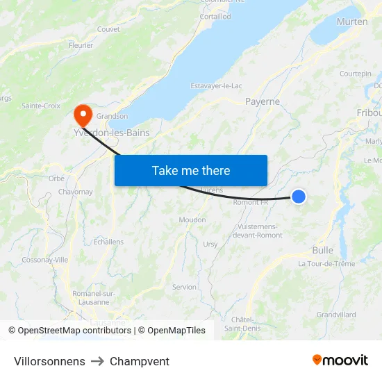 Villorsonnens to Champvent map