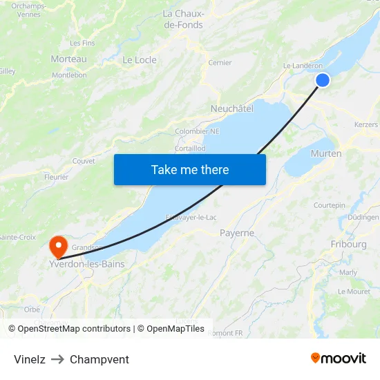 Vinelz to Champvent map