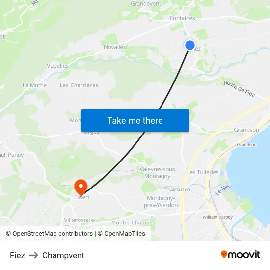 Fiez to Champvent map