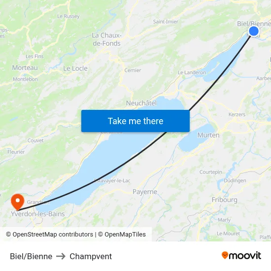 Biel/Bienne to Champvent map