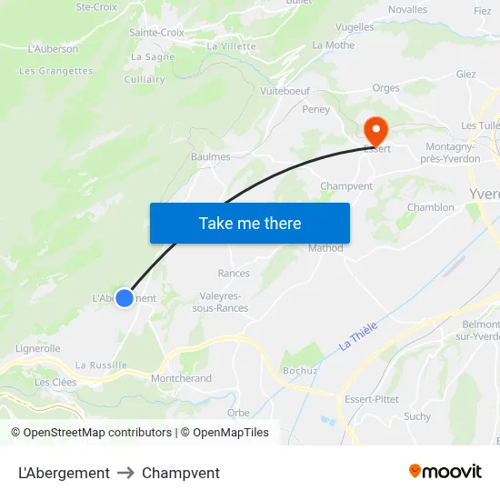 L'Abergement to Champvent map