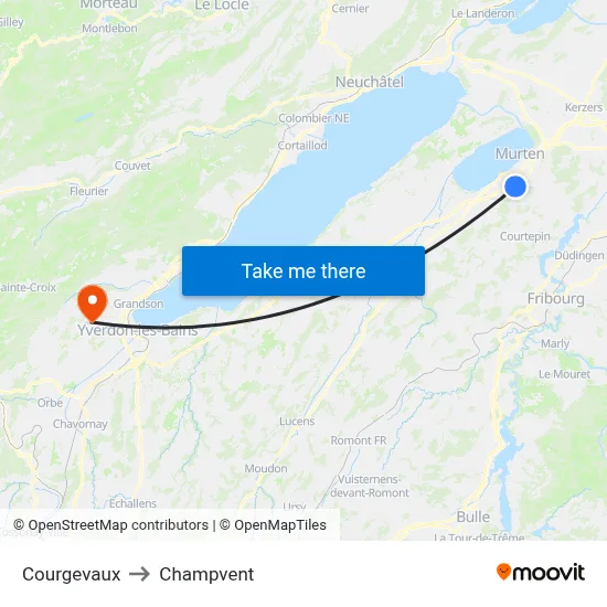 Courgevaux to Champvent map