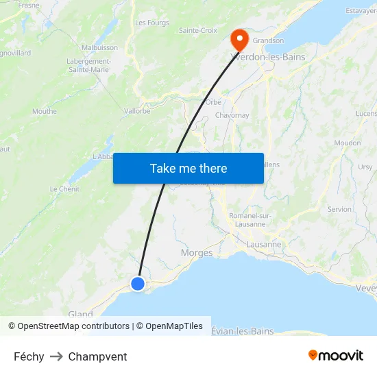 Féchy to Champvent map