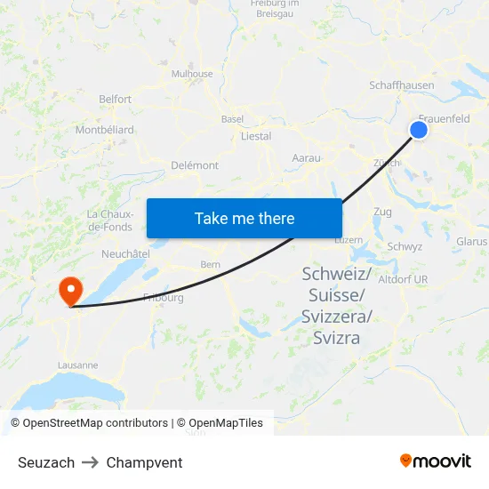 Seuzach to Champvent map